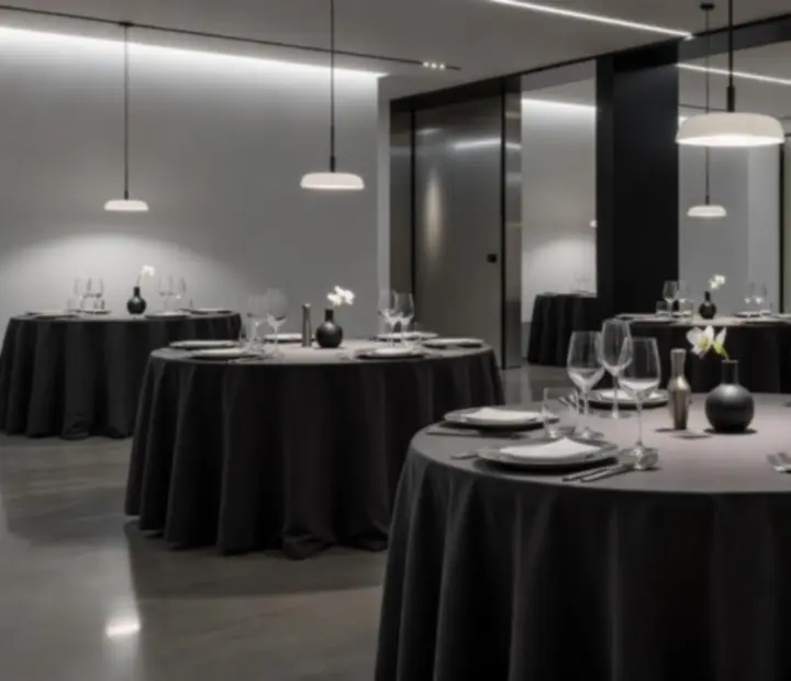 Subtelnie oświetlona restauracja w chłodnej, galeryjnej estetyce